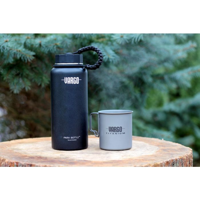 black insulated stainless steel para bottle with mug