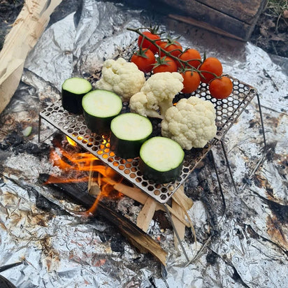 backpacking folding mini grill Titanium BiFold bc2-backpacks Model:ELIMINATOR5000 Transform Your Outdoor Cooking D.O.A. Shrimp 2