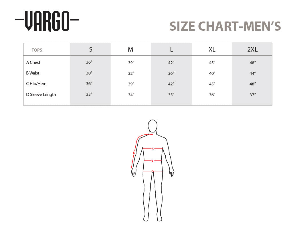 Vargo Shirt Size Chart for Men