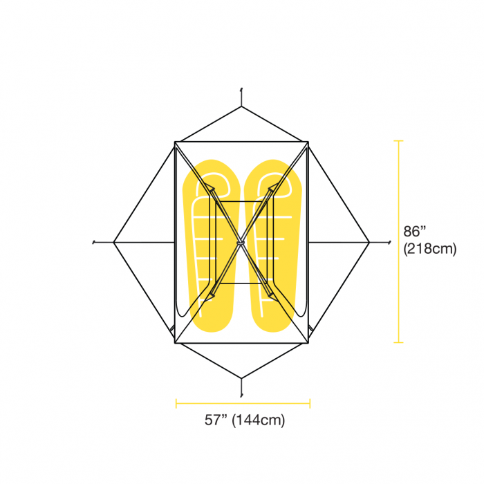 no-fly 2P tent length diagram