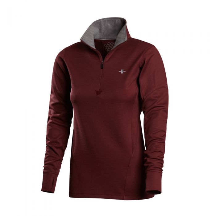 womens_ingot_1/4-zip_red_mahogany_angled_view